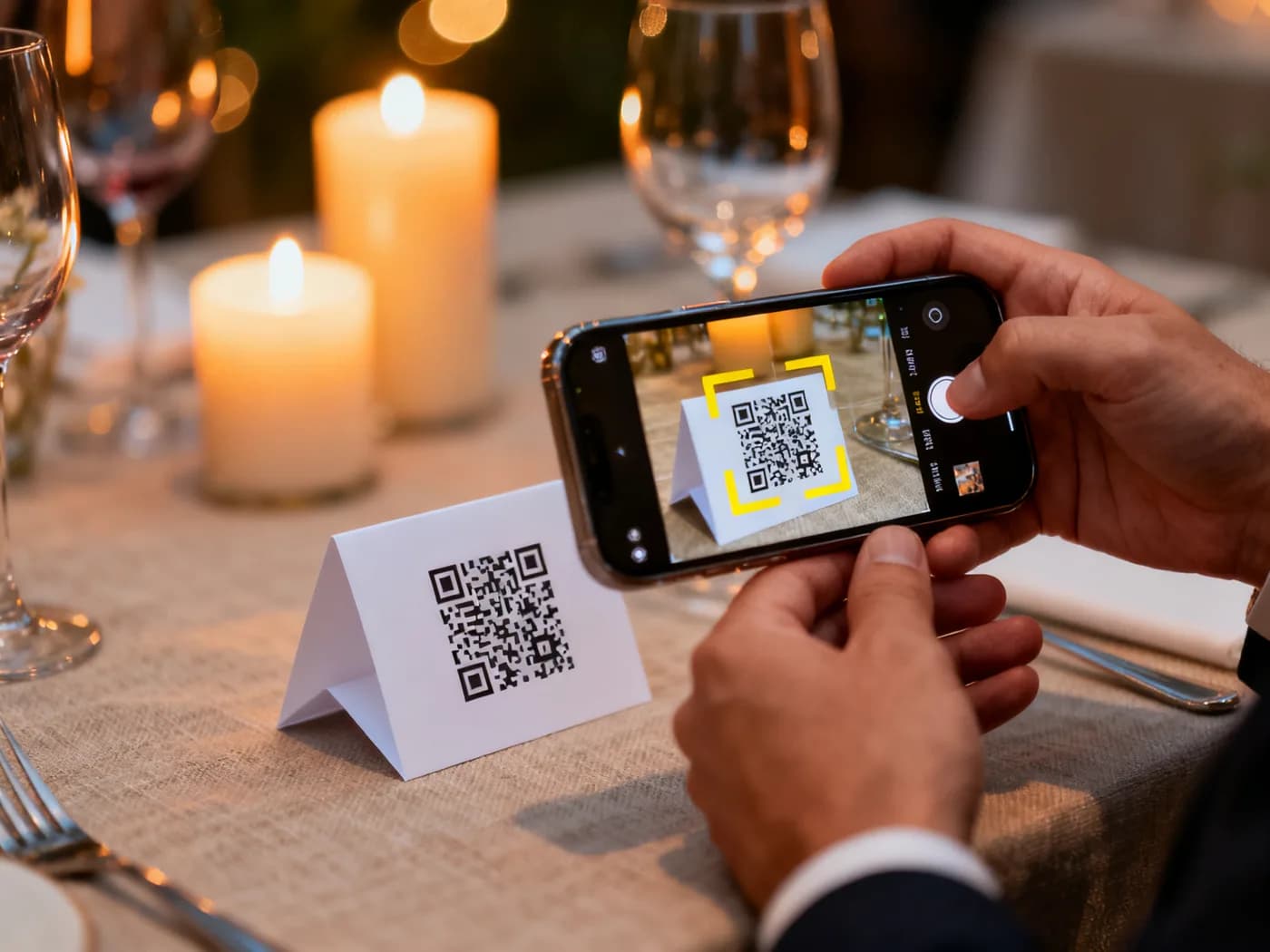 Invitată scanând codul QR de pe cardul de masă