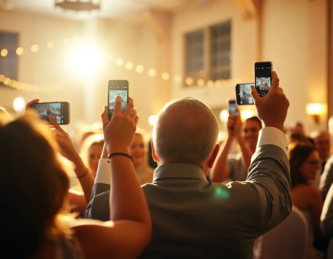 Invitați fotografiind cu telefoanele la petrecere