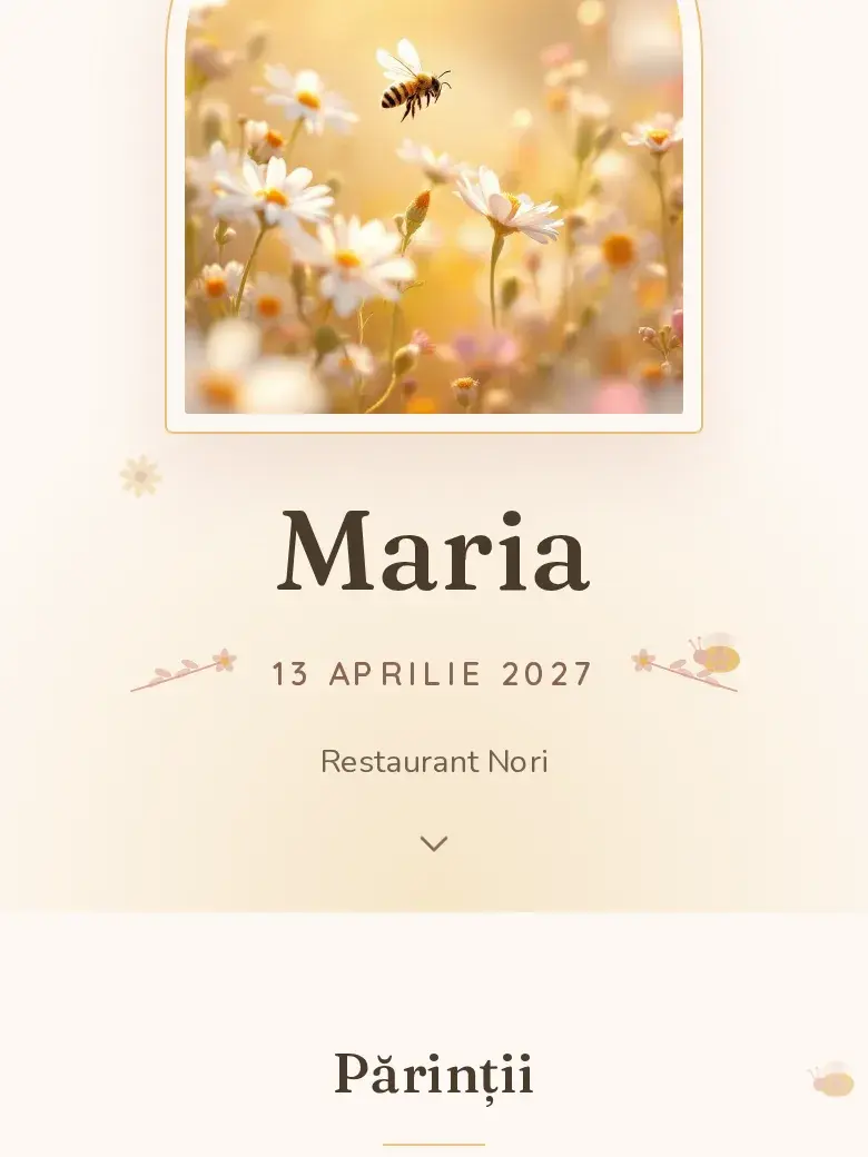 Invitație botez digitală model Albinuța cu RSVP