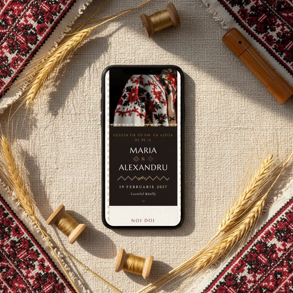 Invitație nuntă digitală model Altița cu RSVP