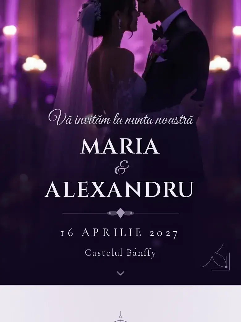 Invitație nuntă digitală model Ametist cu RSVP