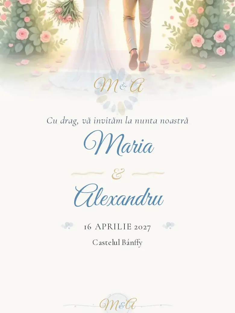 Invitație nuntă digitală model Aquarelle cu RSVP