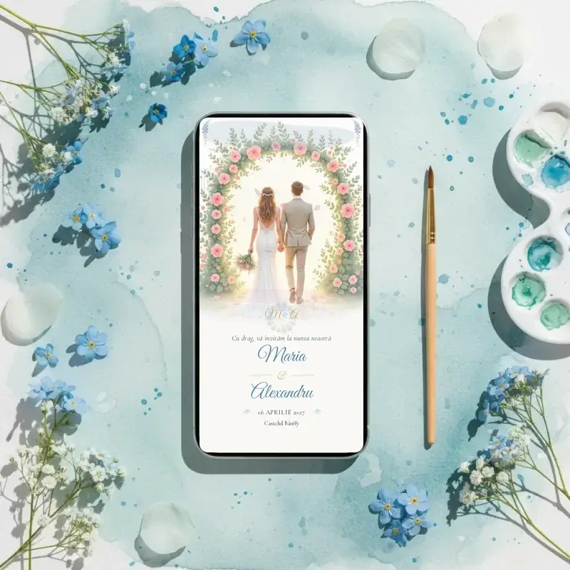 Digital wedding invitation template Aquarelle with RSVP