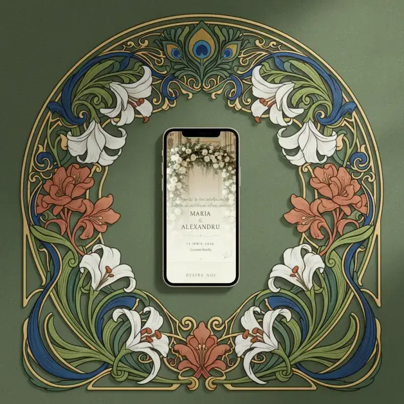 Invitație nuntă digitală model Arabesc cu RSVP