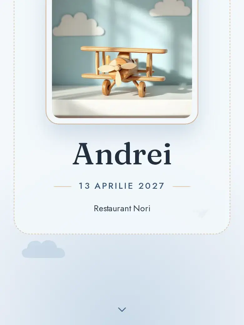 Invitație botez digitală model Avionel cu RSVP