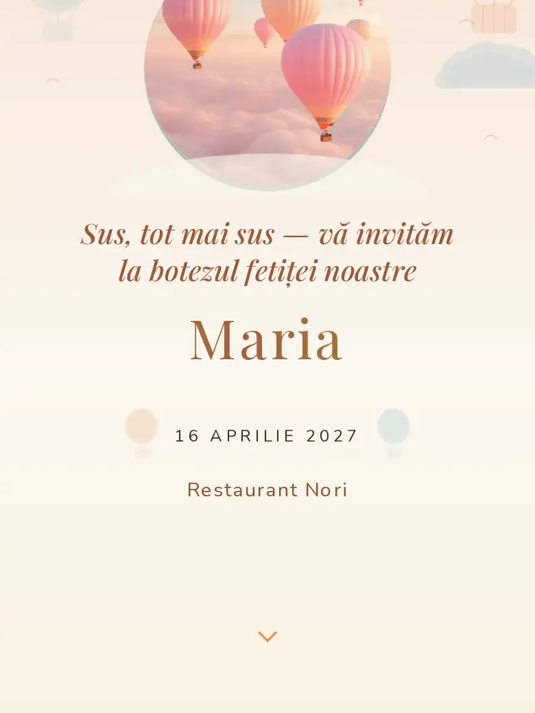 Invitație botez digitală model Balonașe cu RSVP