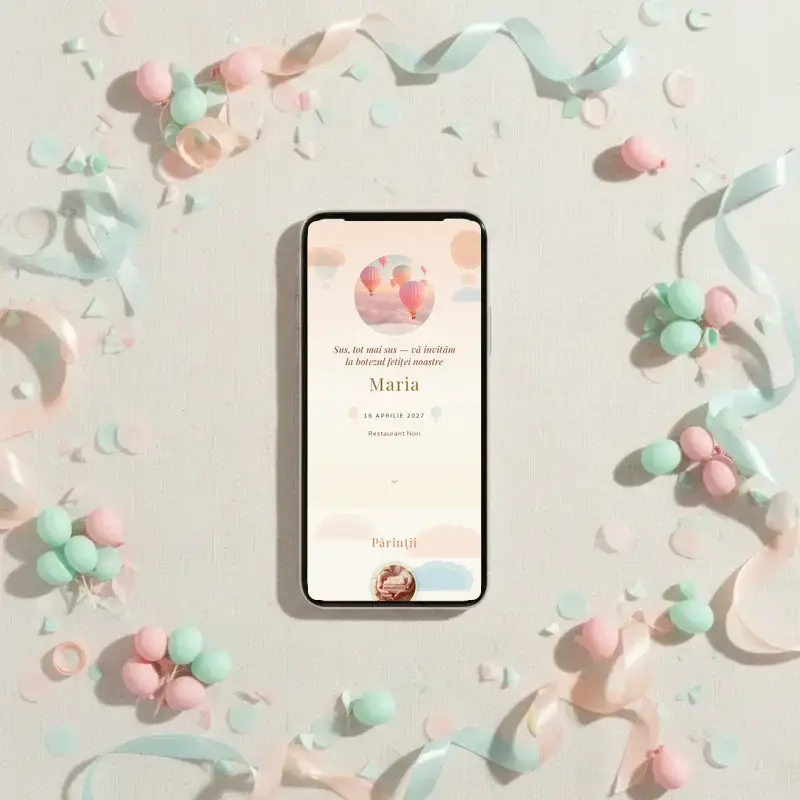 Digital christening invitation template Balonașe with RSVP