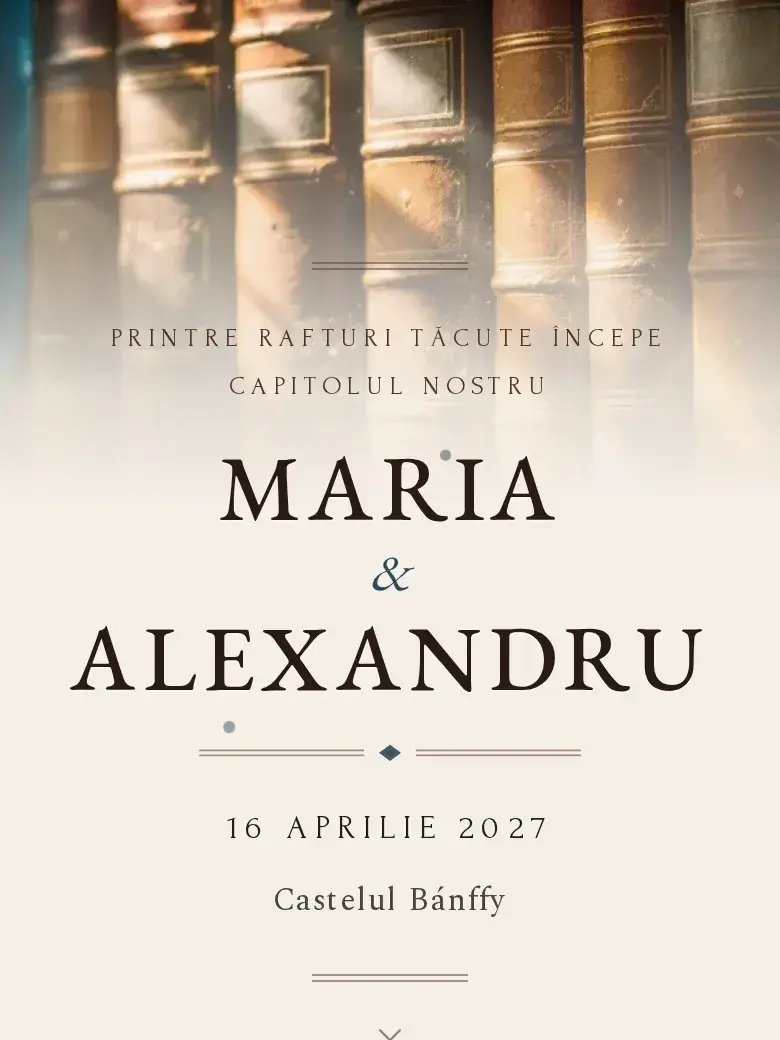 Invitație nuntă digitală model Bibliotecă cu RSVP