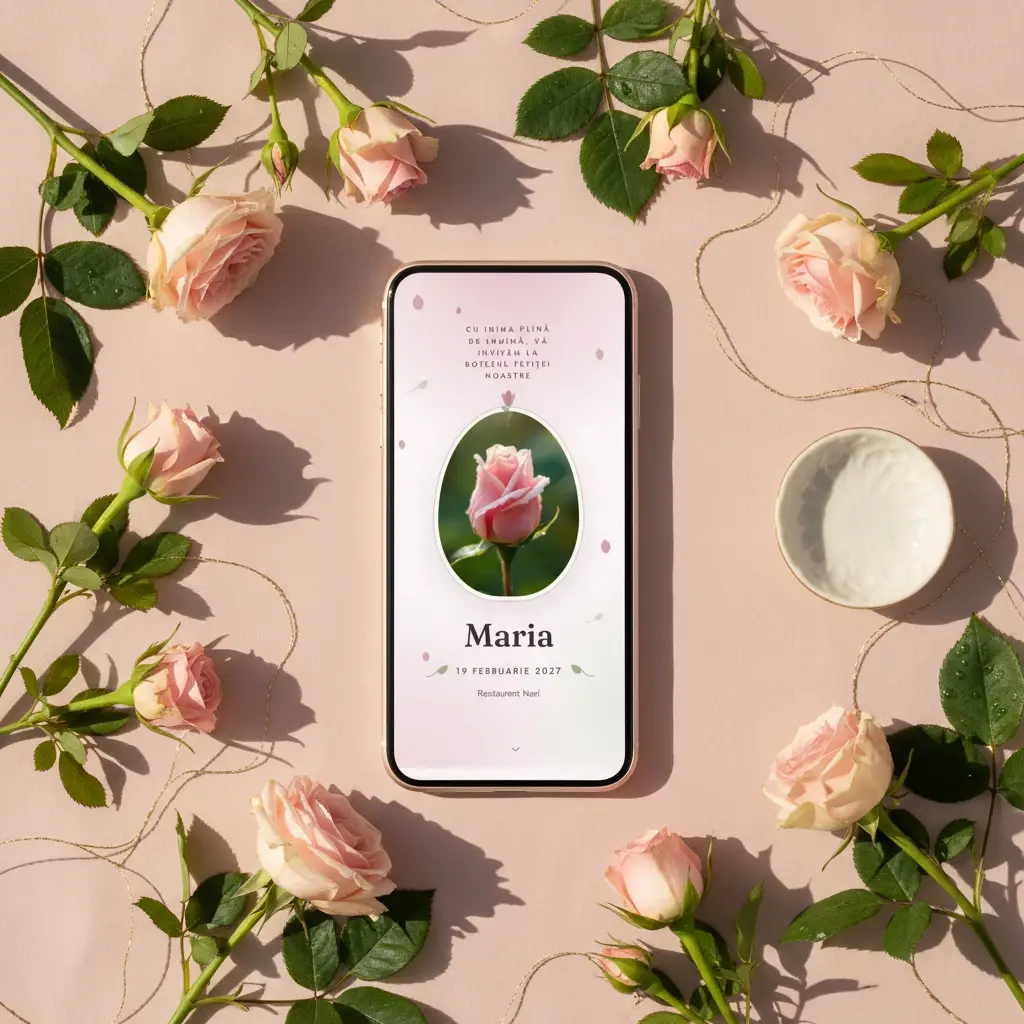 Invitație botez digitală model Bobocel cu RSVP