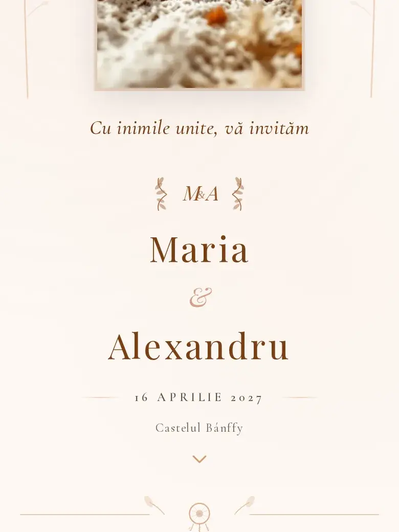 Invitație nuntă digitală model Bohemian cu RSVP