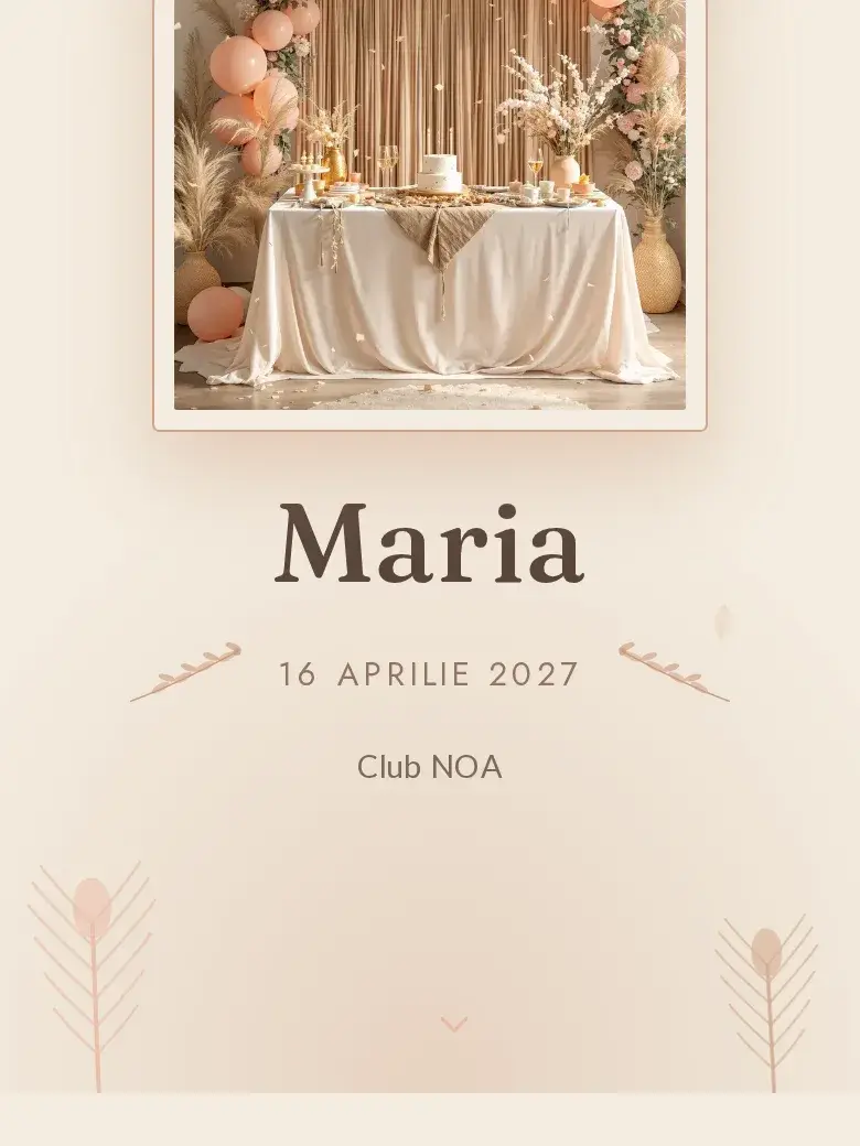 Invitație aniversare digitală model Boho cu RSVP