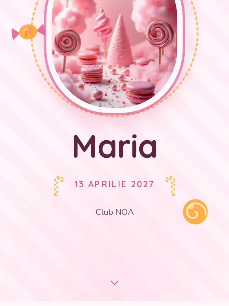 Invitație aniversare digitală model Bomboane cu RSVP