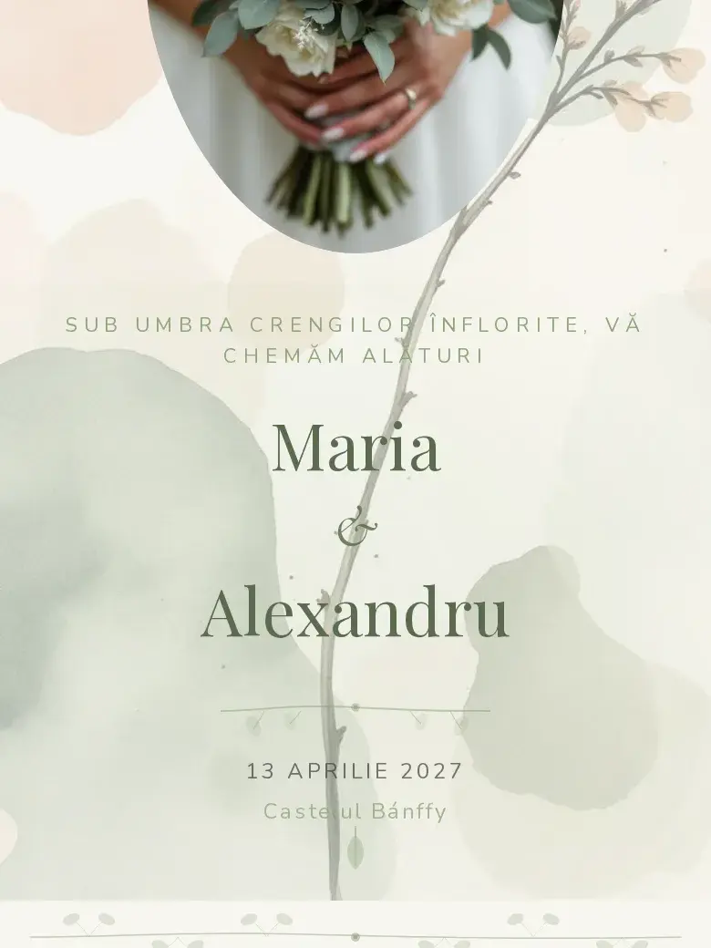 Invitație nuntă digitală model Botanica cu RSVP