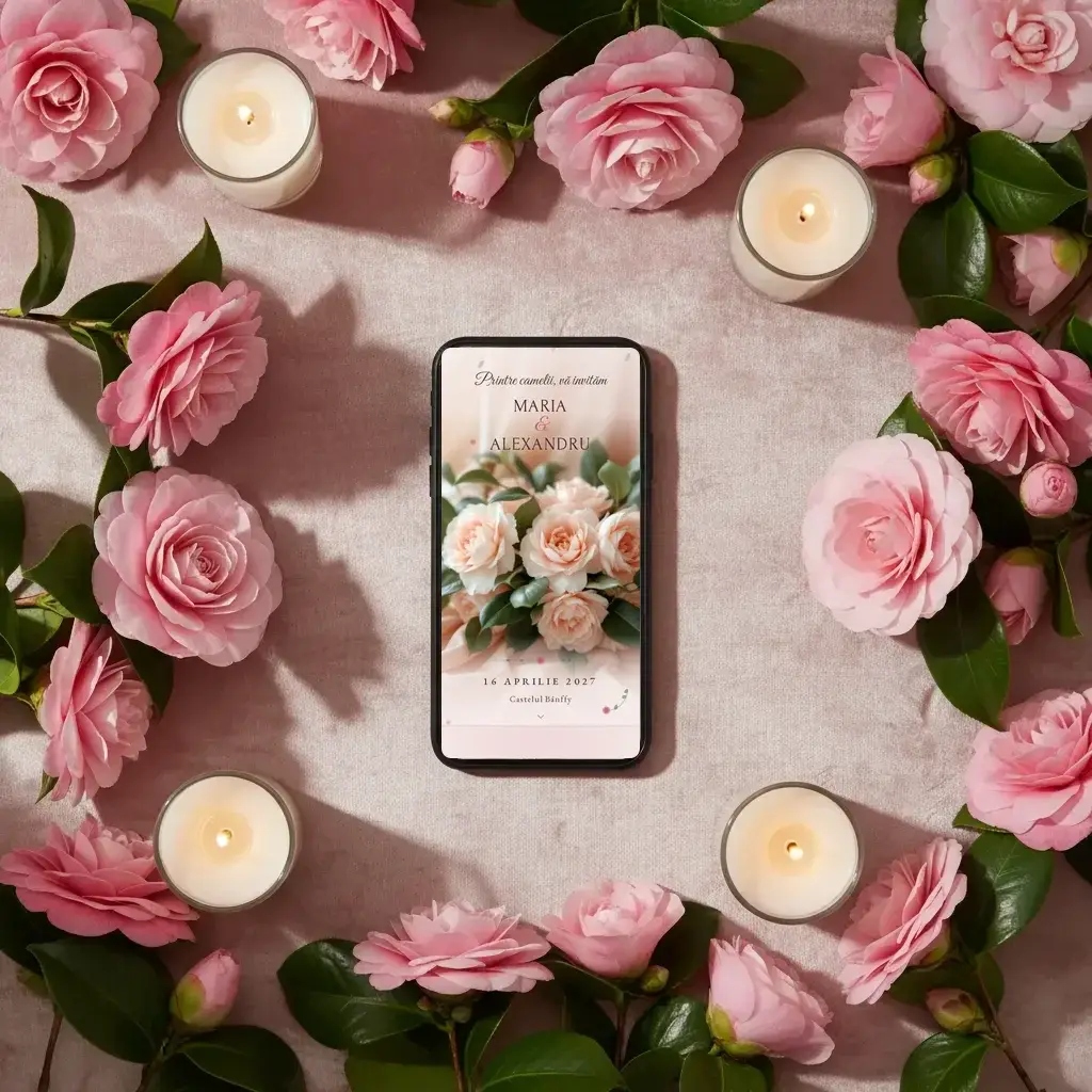 Digital wedding invitation template Camelie with RSVP