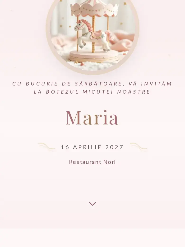 Invitație botez digitală model Caruselul cu RSVP