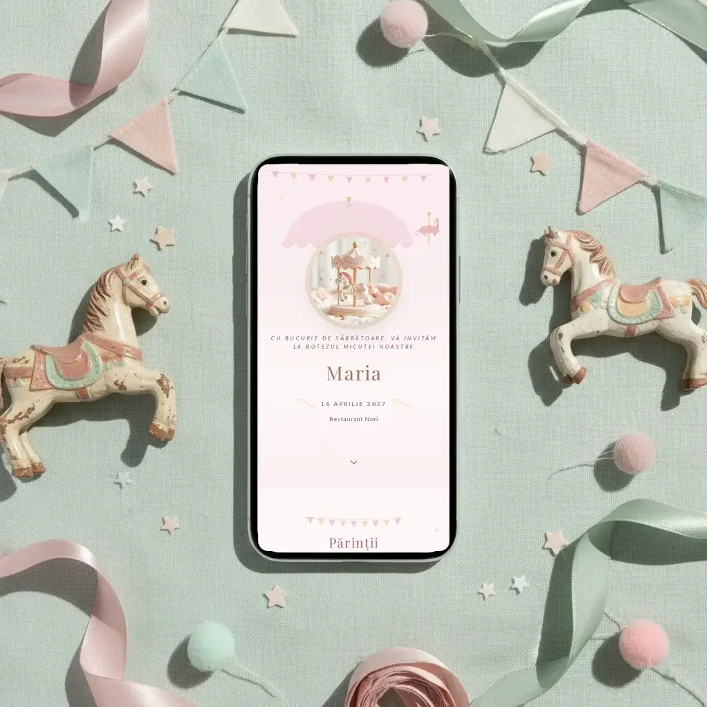 Digital christening invitation template Caruselul with RSVP