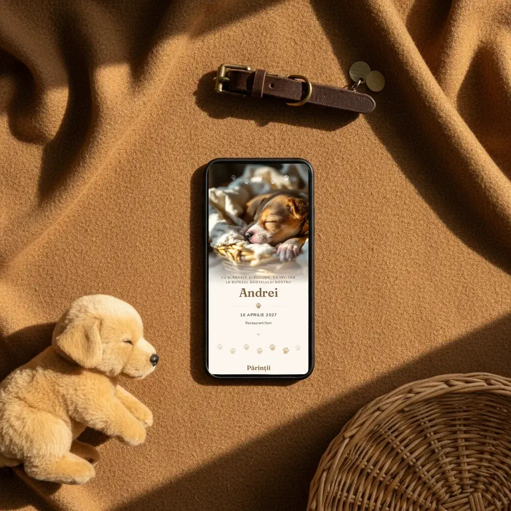 Digital christening invitation template Cățeluș with RSVP