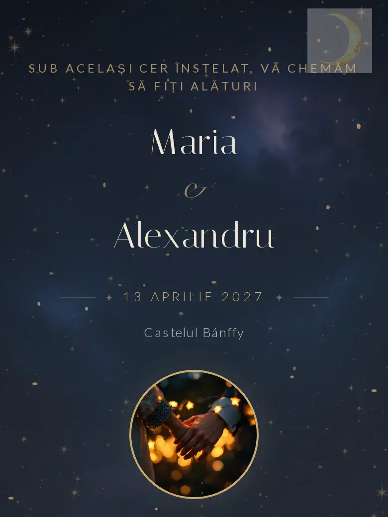 Invitație nuntă digitală model Celestial cu RSVP