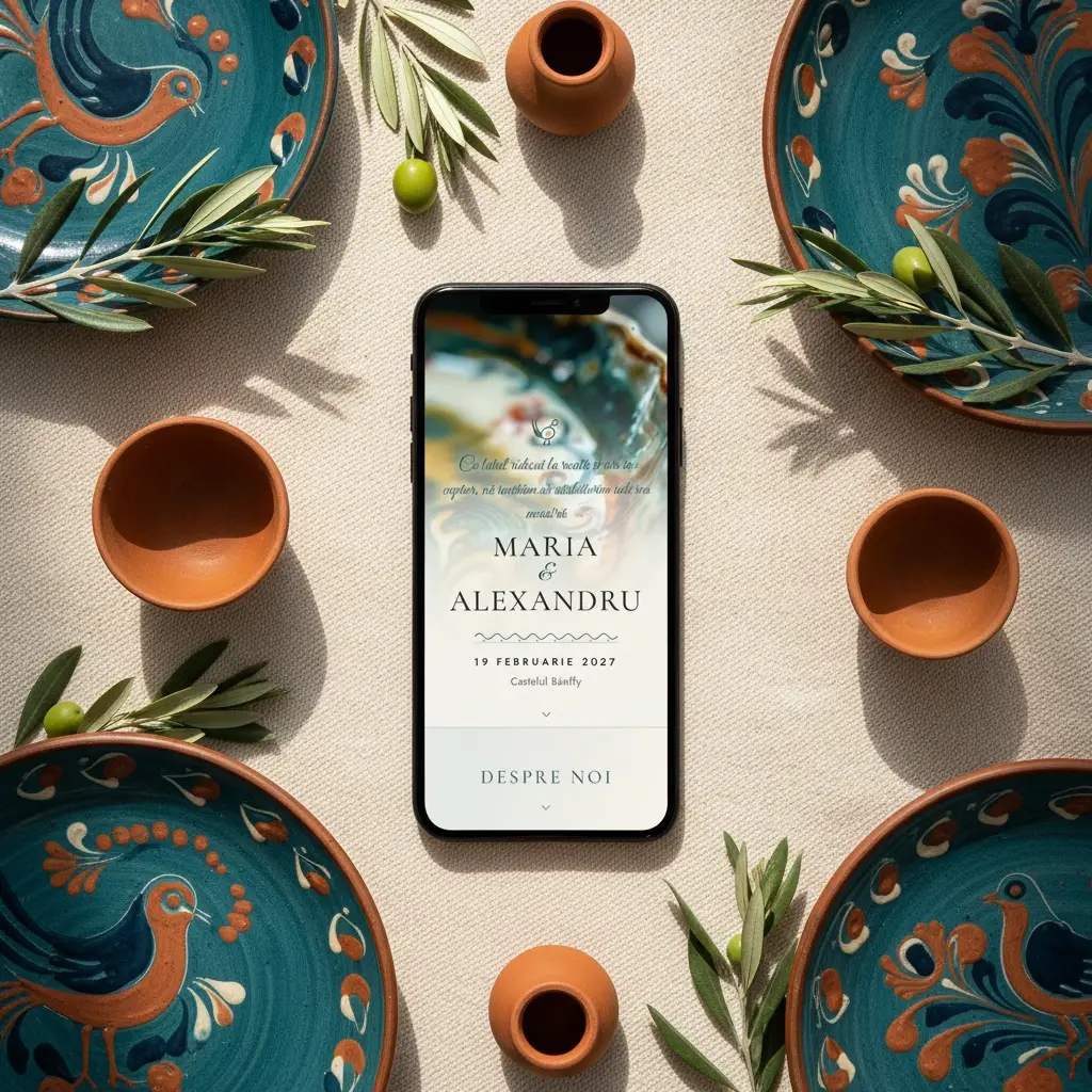 Invitație nuntă digitală model Ceramică cu RSVP