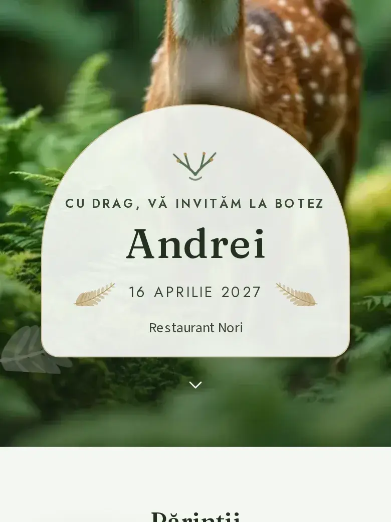 Invitație botez digitală model Cerbuleț cu RSVP