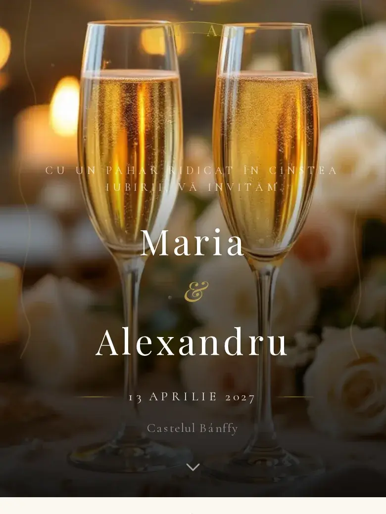 Invitație nuntă digitală model Champagne cu RSVP