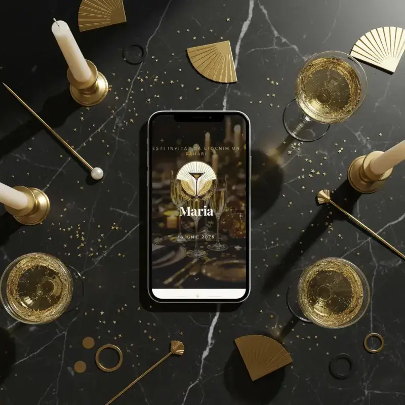 Invitație aniversare digitală model Cheers cu RSVP