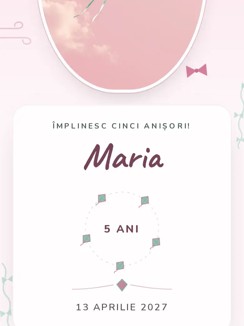 Invitație aniversare digitală model Cinci anișori cu RSVP