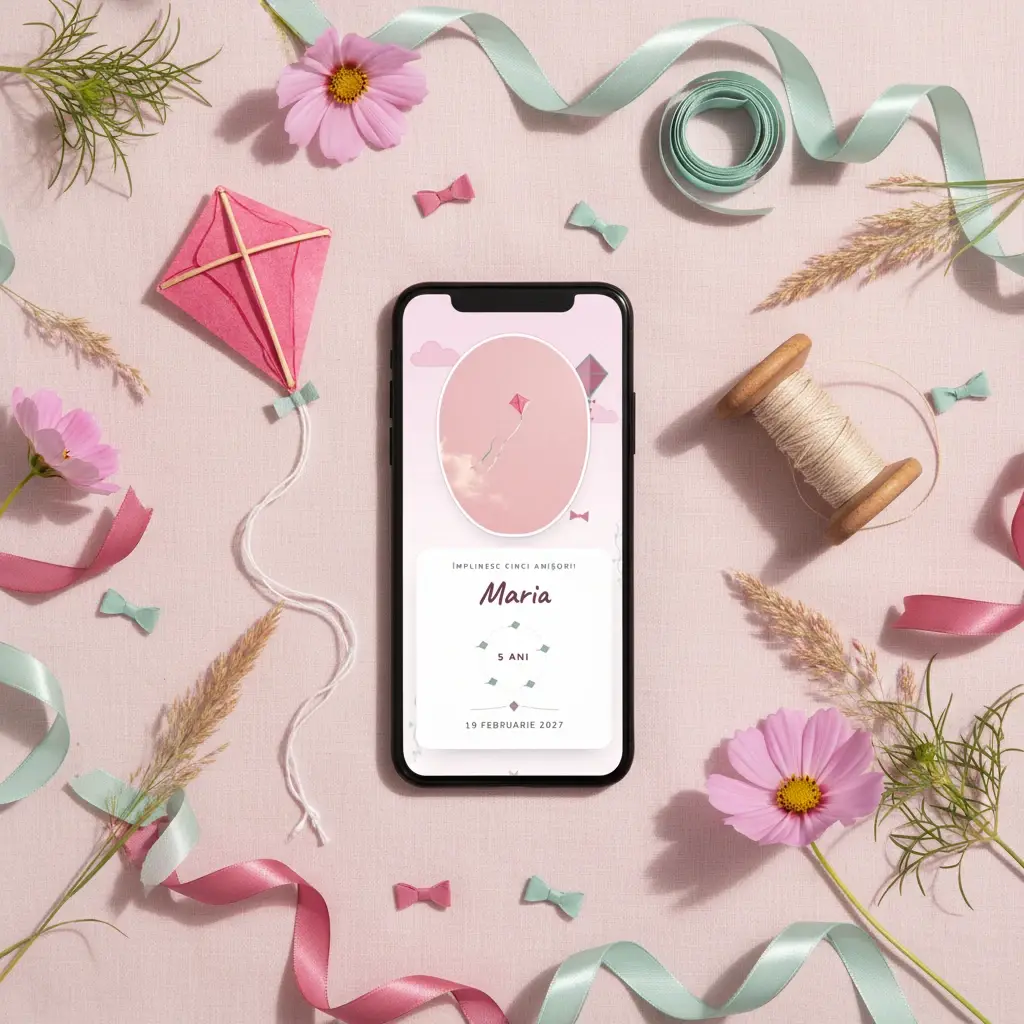 Invitație aniversare digitală model Cinci anișori cu RSVP