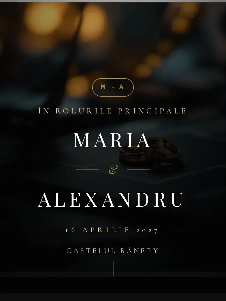 Invitație nuntă digitală model Cinema cu RSVP