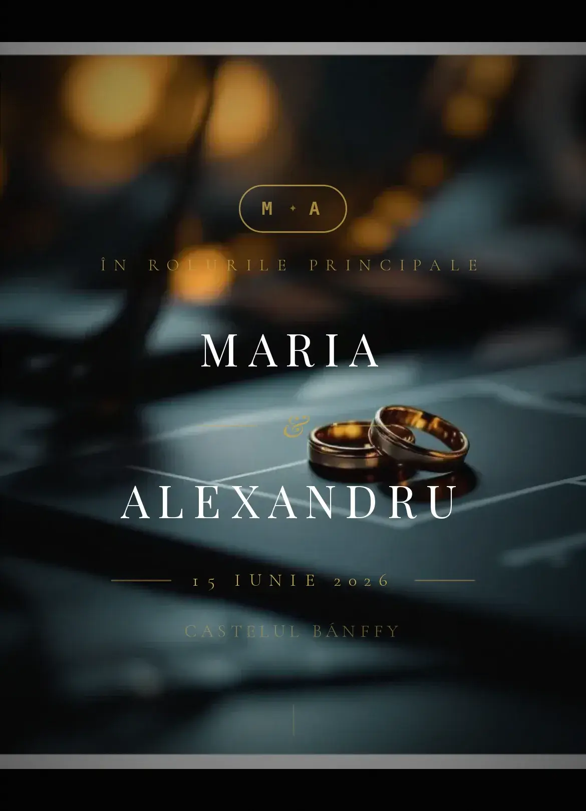 Invitație digitală de nuntă în stil cinema vintage noir