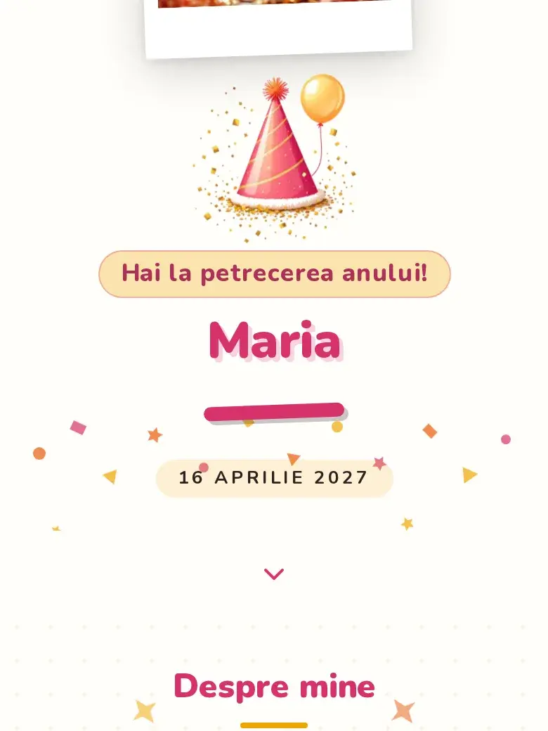 Invitație aniversare digitală model Confetti cu RSVP