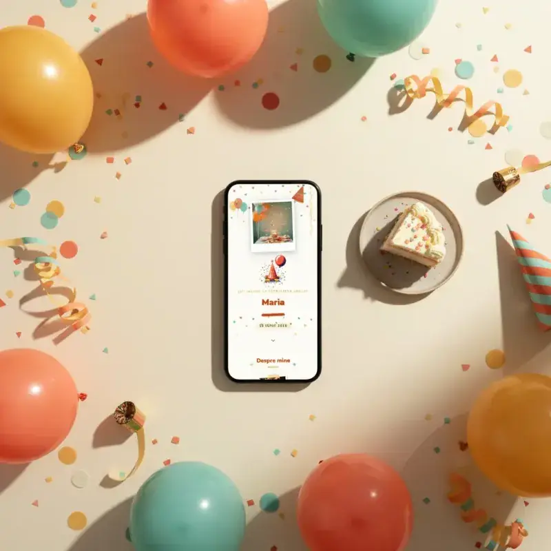 Invitație aniversare digitală model Confetti cu RSVP