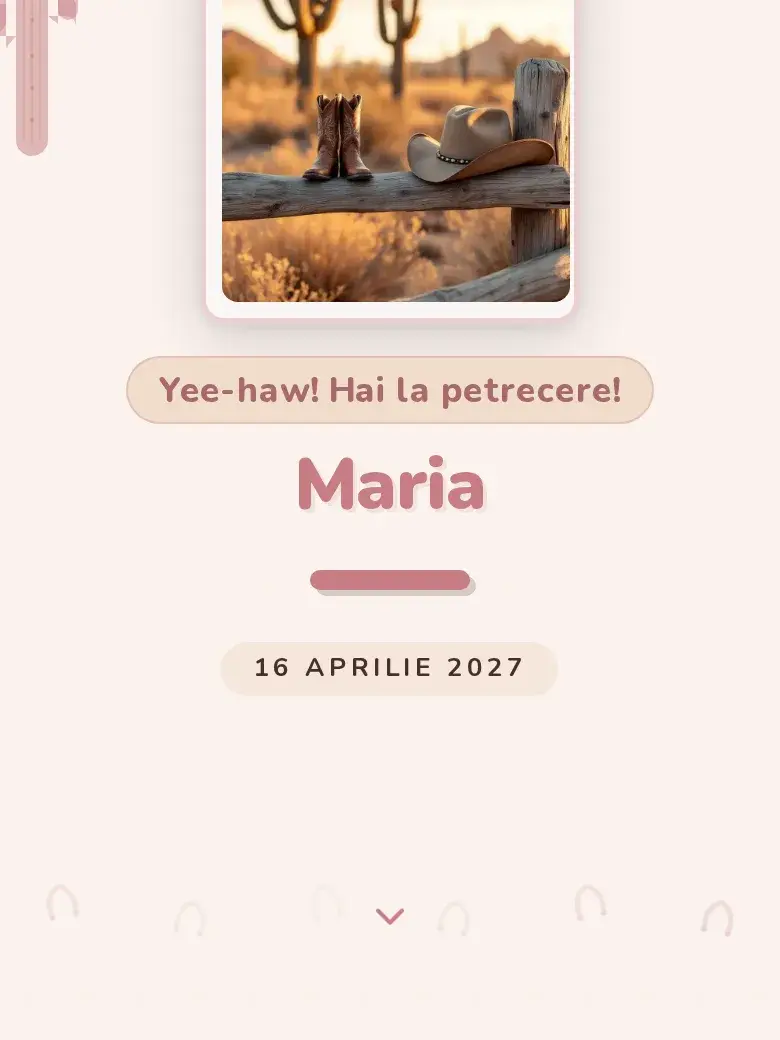 Invitație aniversare digitală model Cowboy cu RSVP