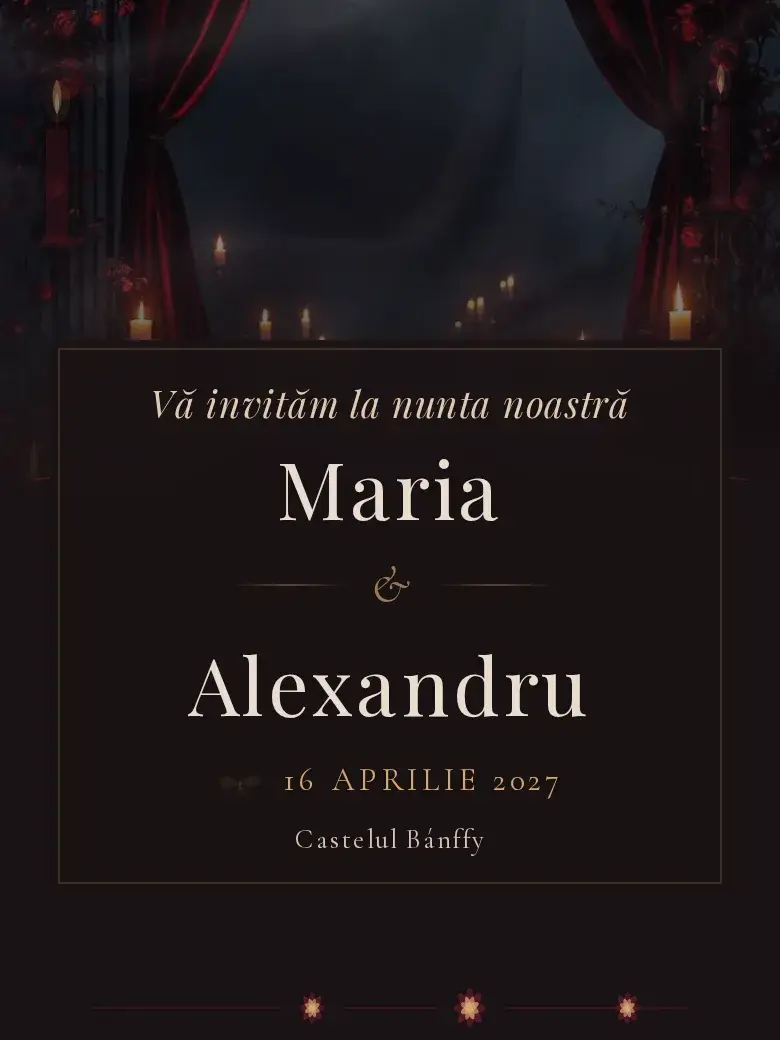 Invitație nuntă digitală model Crimson cu RSVP