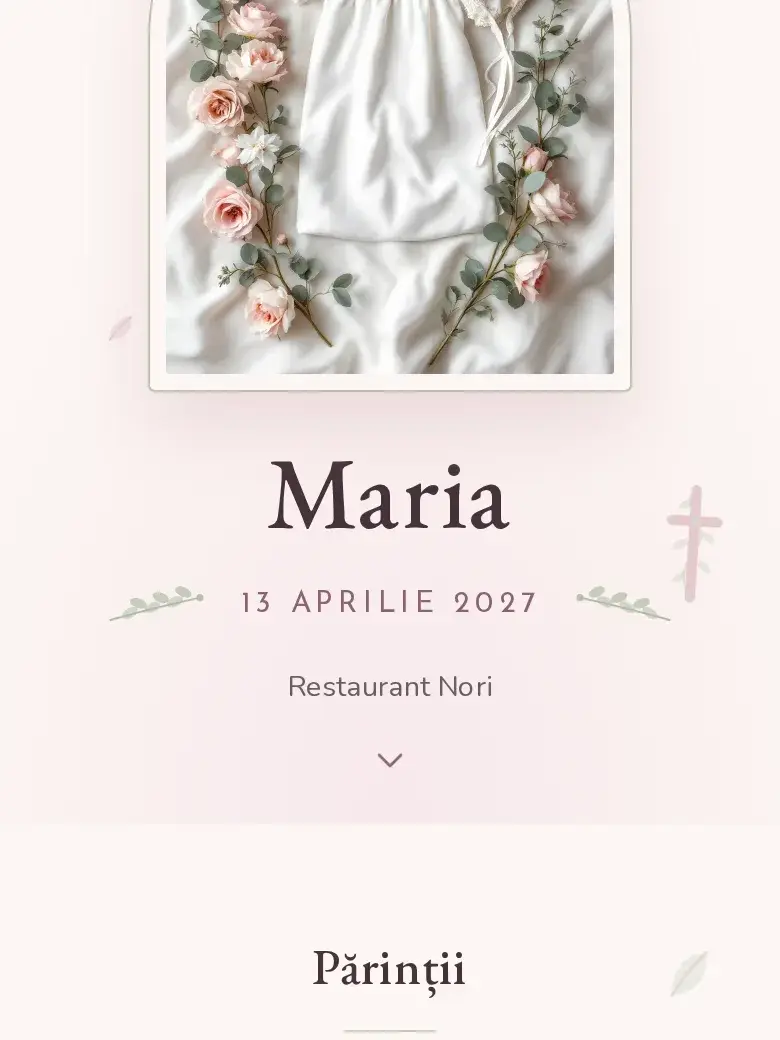 Invitație botez digitală model Cruciuliță cu RSVP