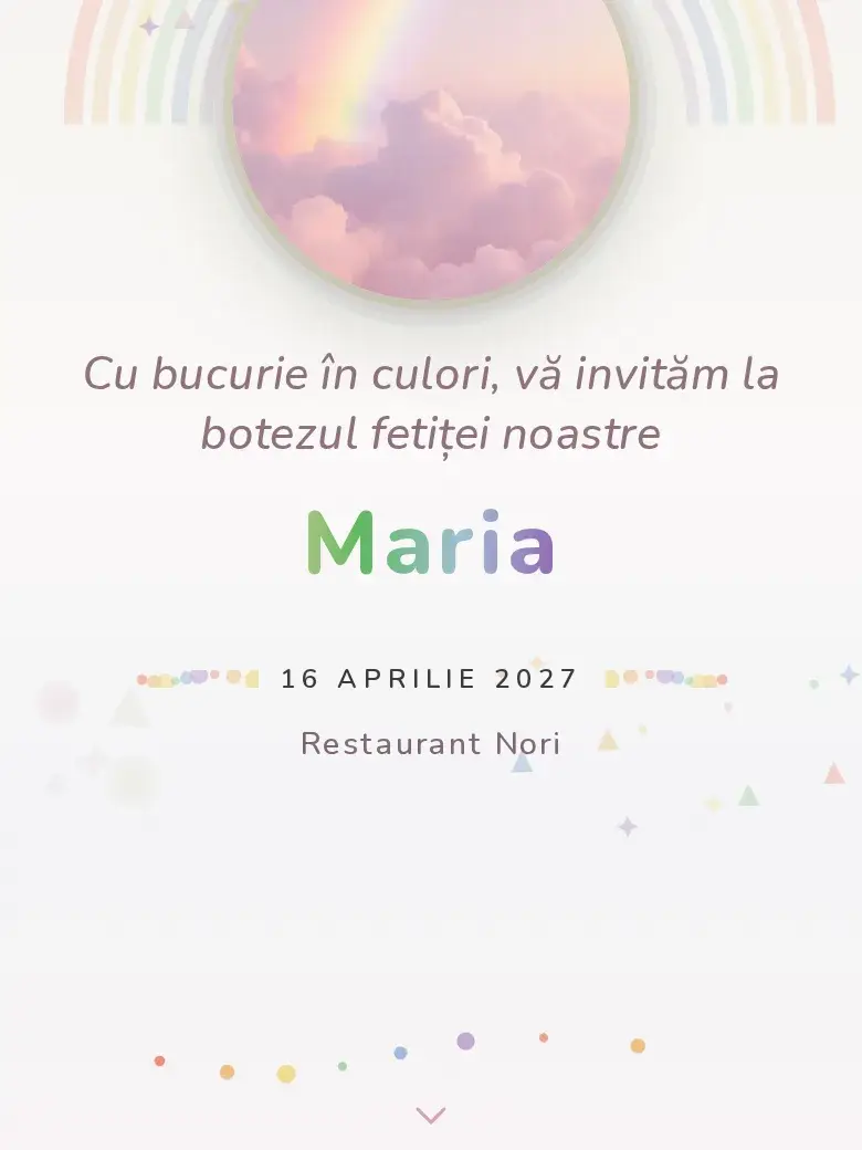 Invitație botez digitală model Curcubeu cu RSVP