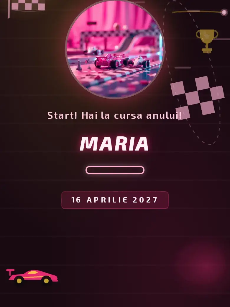 Invitație aniversare digitală model Curse cu RSVP