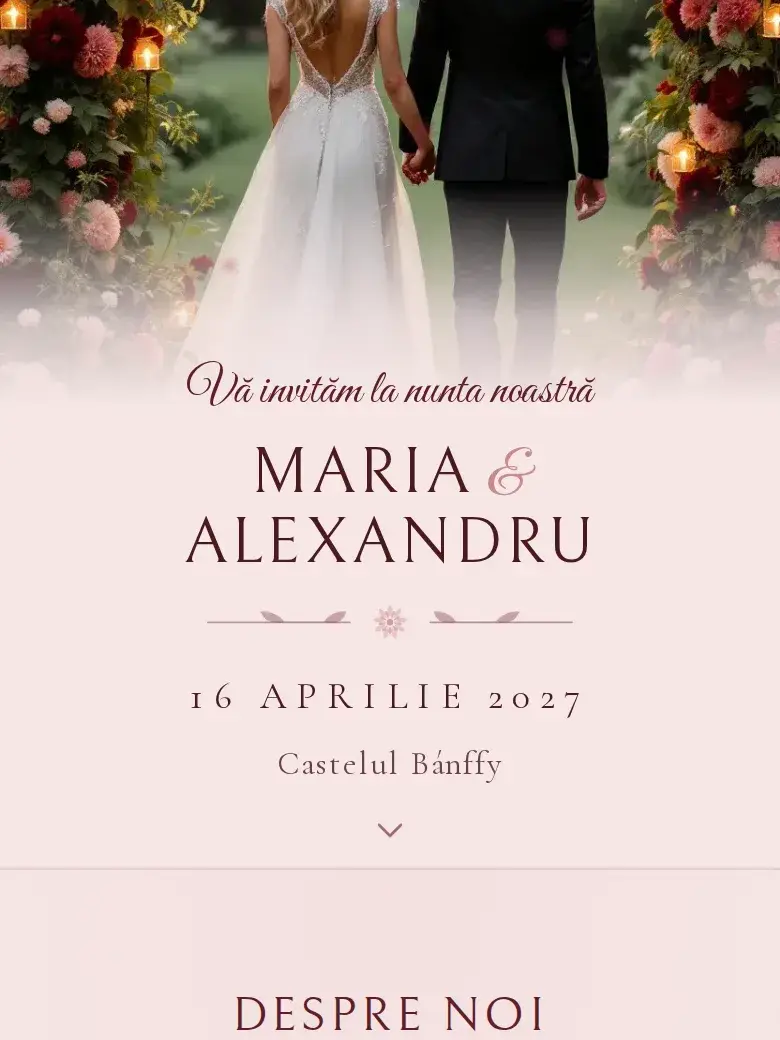 Invitație nuntă digitală model Dalie cu RSVP