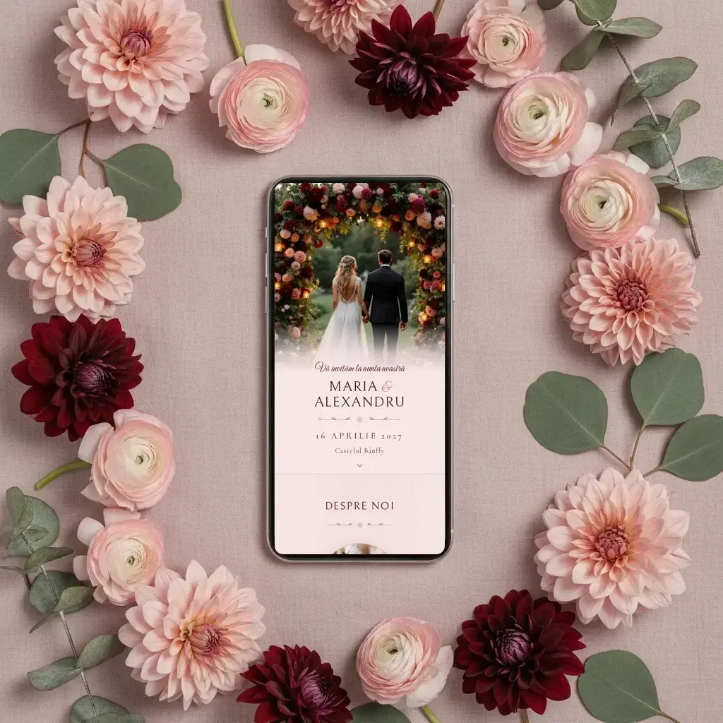 Digital wedding invitation template Dalie with RSVP