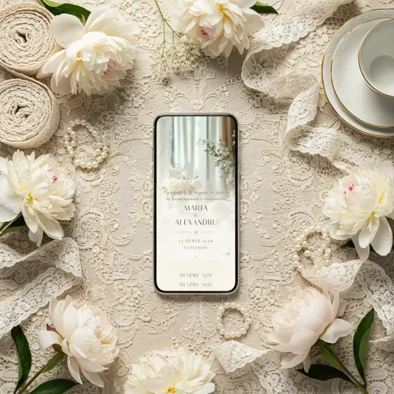 Invitație nuntă digitală model Dantelă cu RSVP