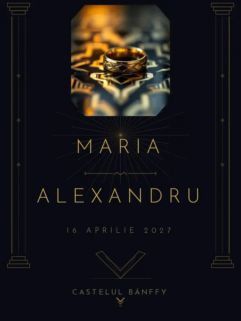 Invitație nuntă digitală model Deco cu RSVP
