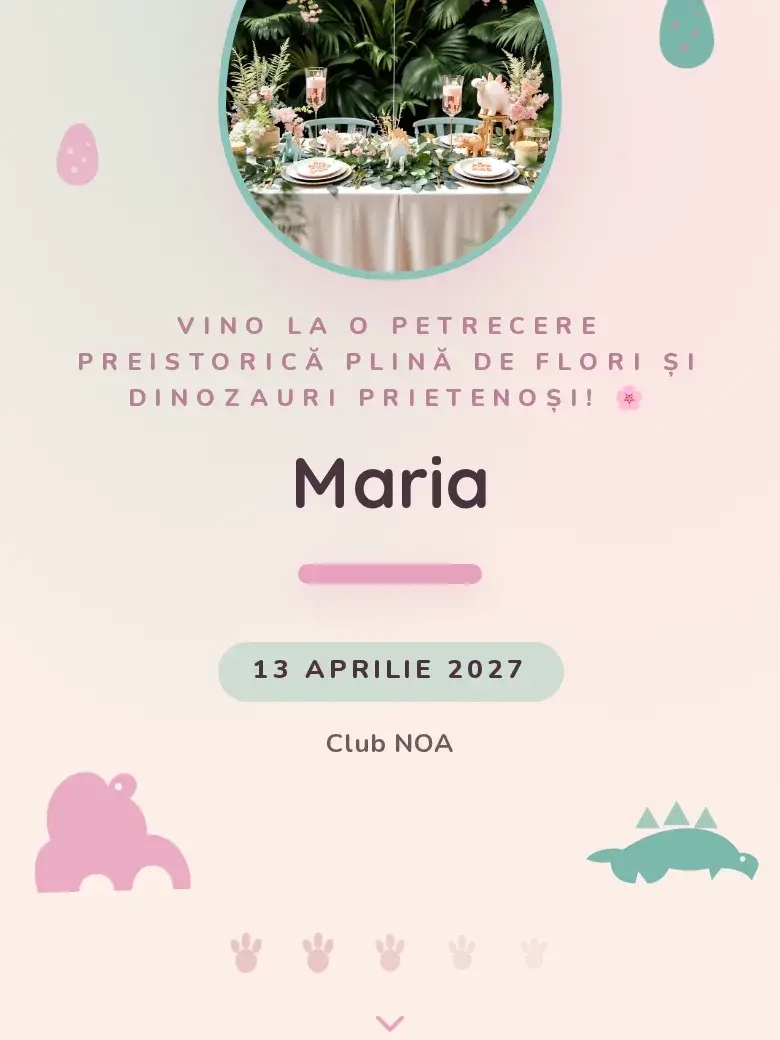 Invitație aniversare digitală model Dino cu RSVP