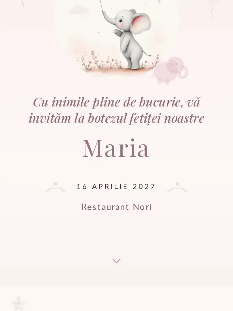 Invitație botez digitală model Elefănțel cu RSVP