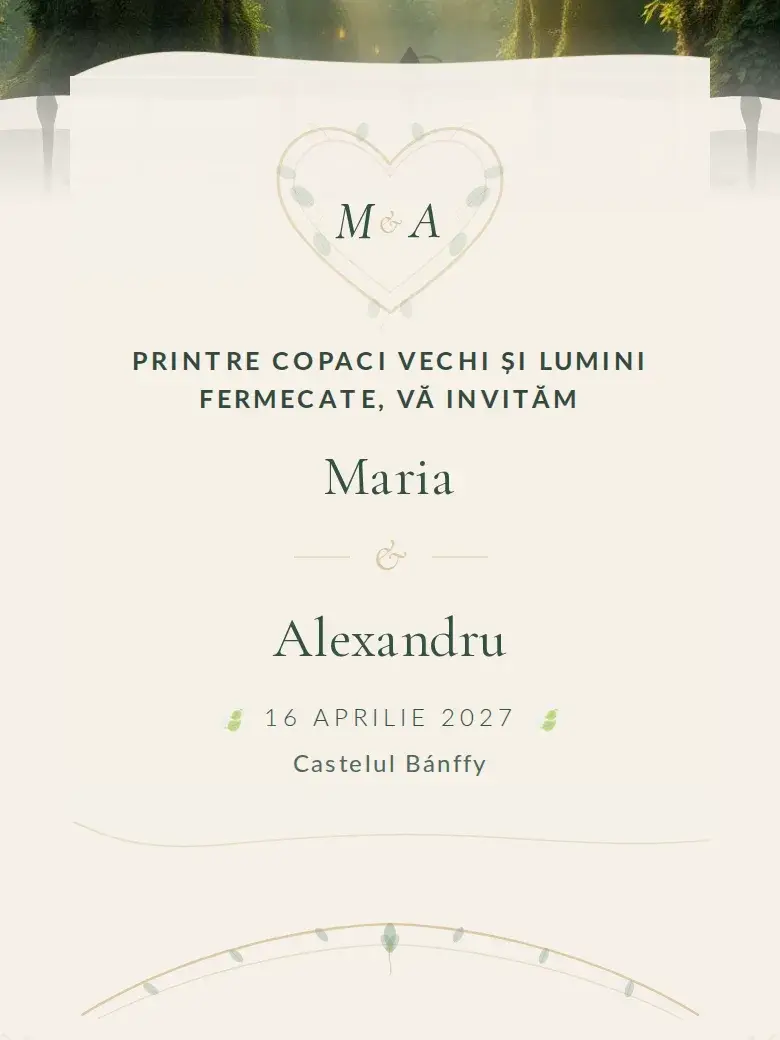Invitație nuntă digitală model Enchanted cu RSVP