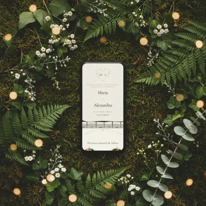 Invitație nuntă digitală model Enchanted cu RSVP