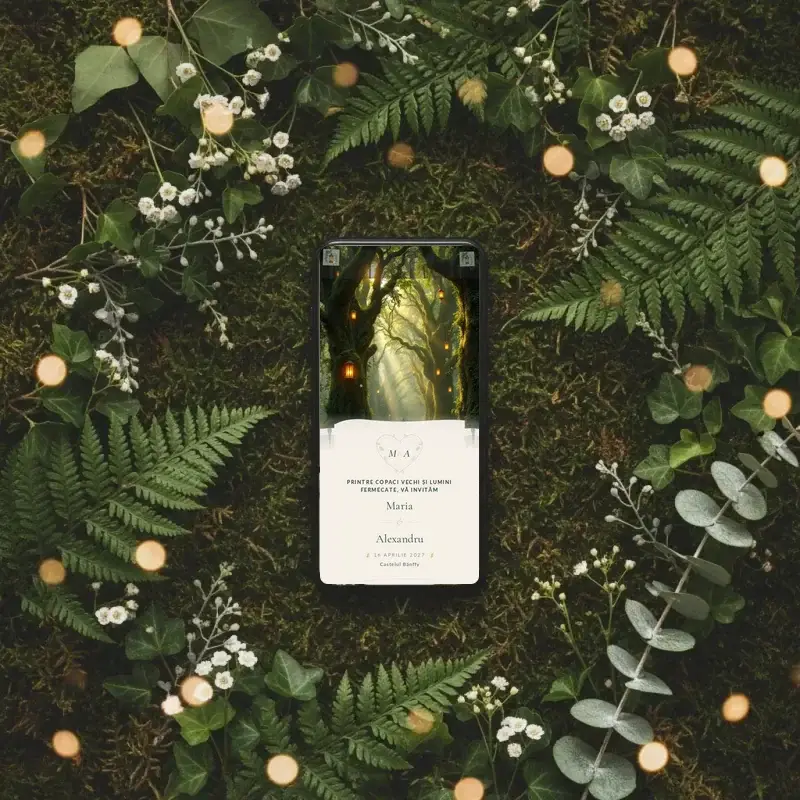 Digital wedding invitation template Enchanted with RSVP
