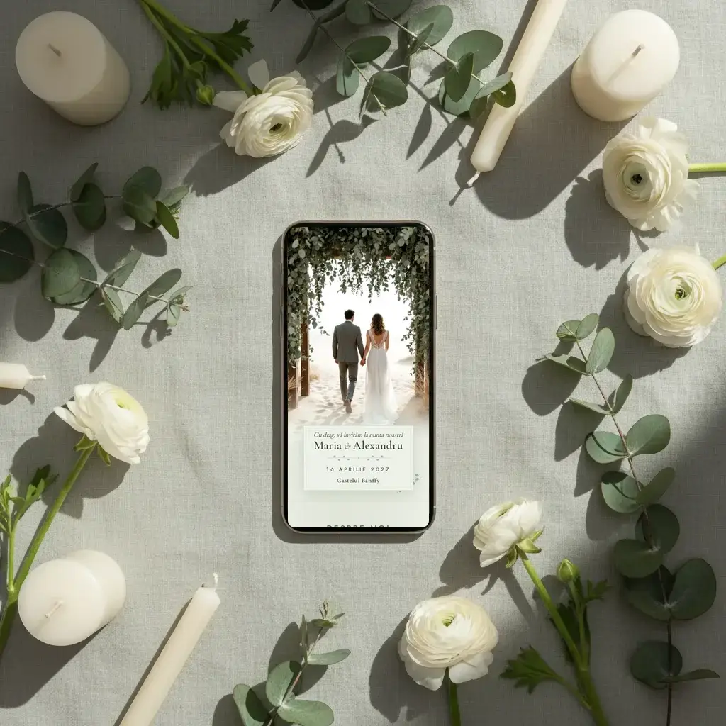 Digital wedding invitation template Eucalipt with RSVP