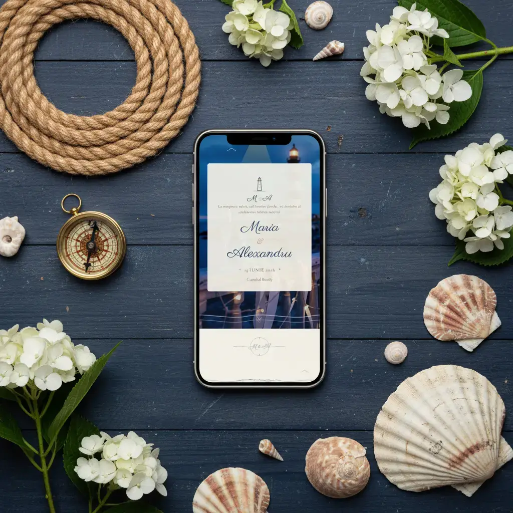 Invitație nuntă digitală model Far cu RSVP