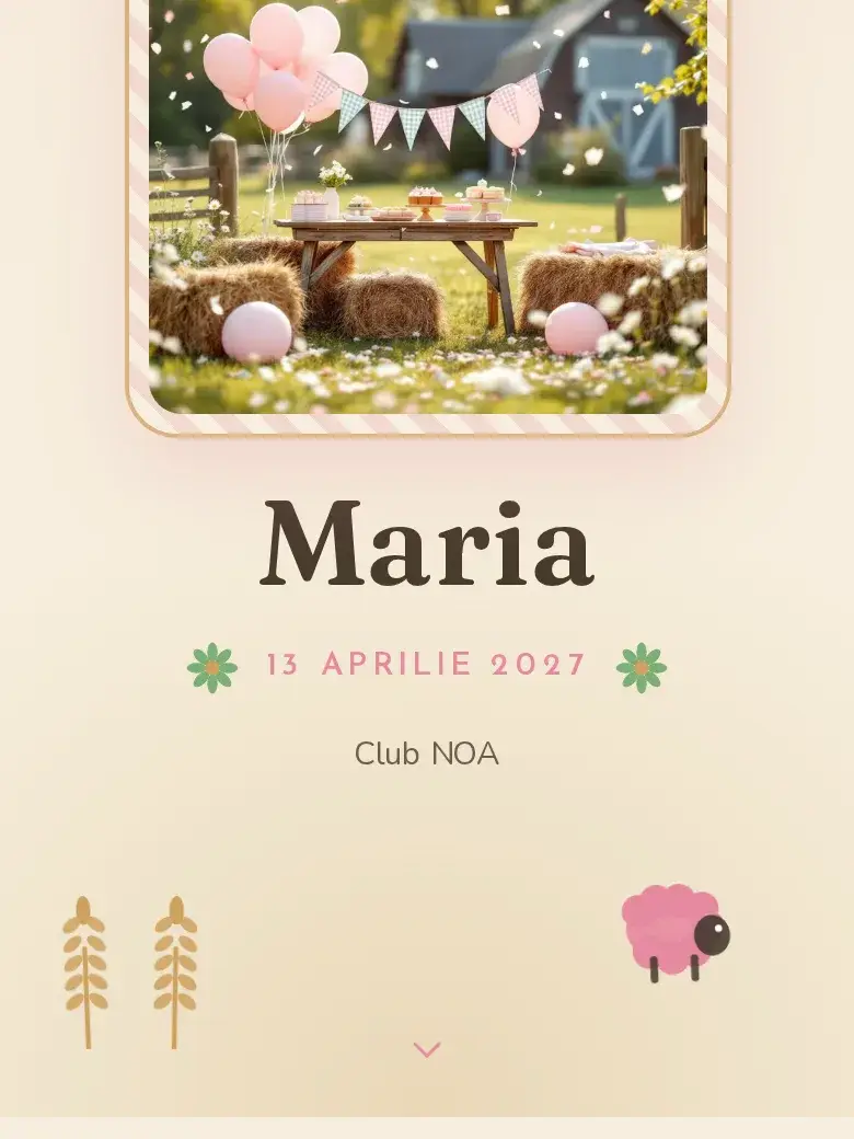 Invitație aniversare digitală model Ferma cu RSVP