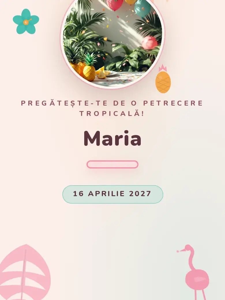 Invitație aniversare digitală model Flamingo cu RSVP